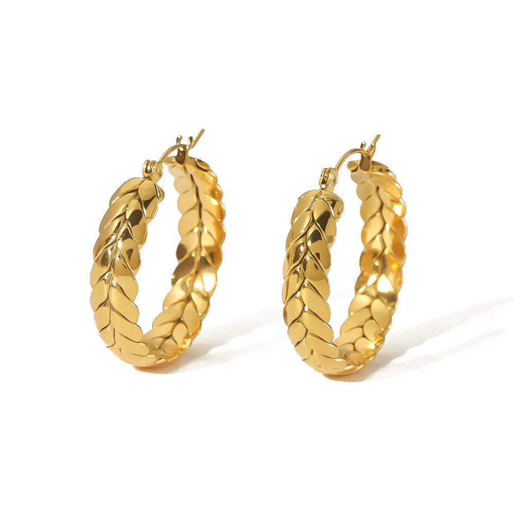 1 Pair Daily Geometric Stainless Steel 18K Gold Plated Women's Hoop Earrings 